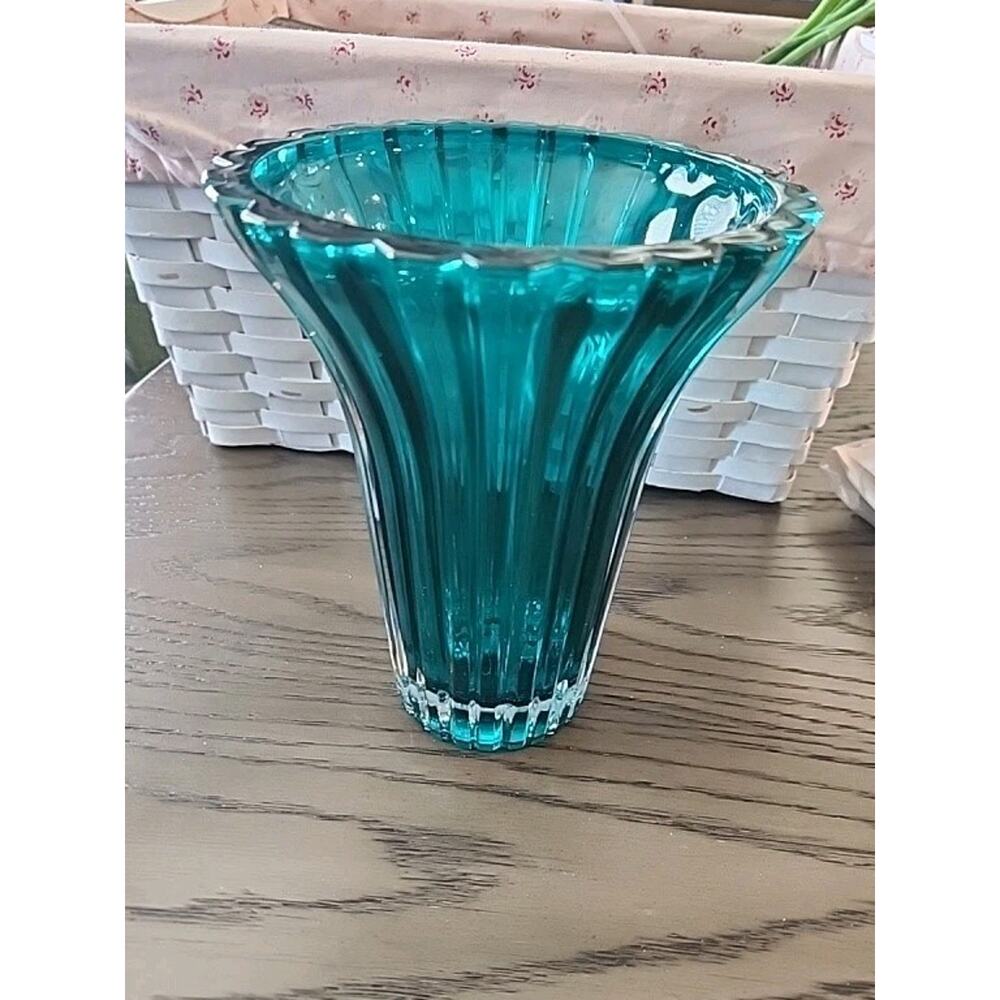 Vintage 1990s Studio Nova Ruby Red Glass Vase Japan 9" Fluted Ribbed Heavy